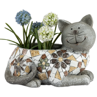 Vaso Gatto Resina Misto Pietra per Esterni