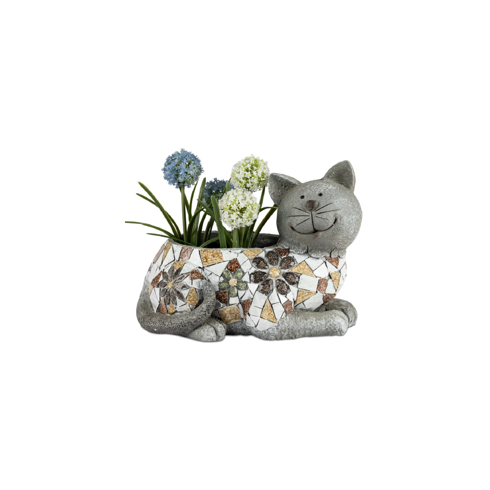 Vaso Gatto Resina Misto Pietra per Esterni