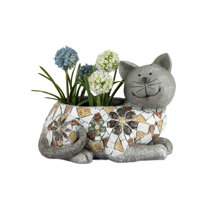 Vaso Gatto Resina Misto Pietra per Esterni