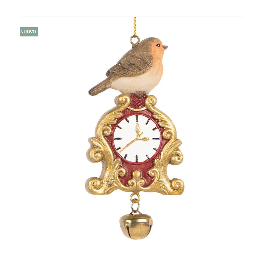Uccellino Decorazione Albero di Natale con Orologio