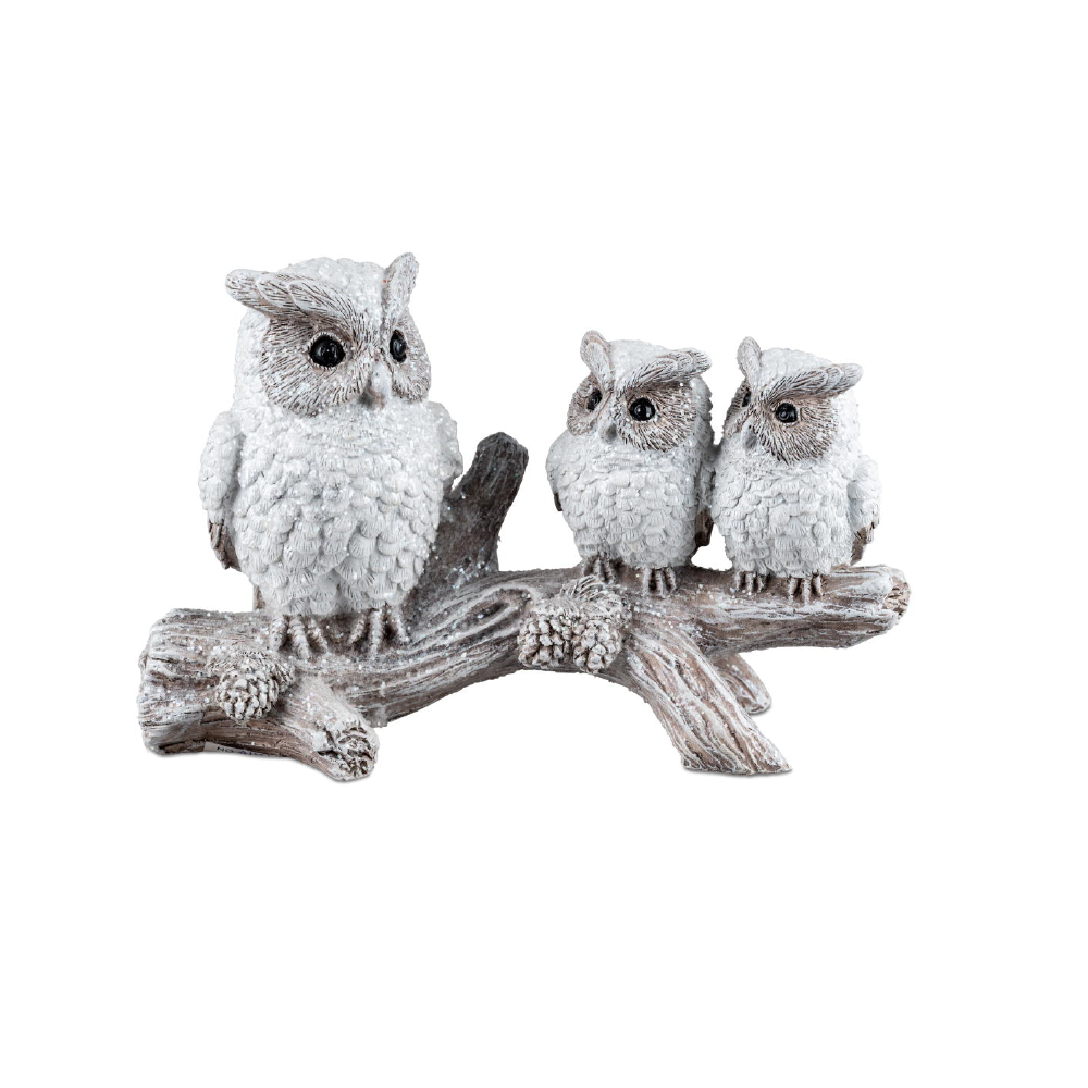 Trio Gufi Invernali su ramo